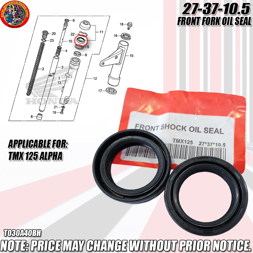 273710.5 TMX 125 ALPHA FRONT FORK OIL SEAL WITH DUST SEAL (T030A40BH) Shopee Philippines