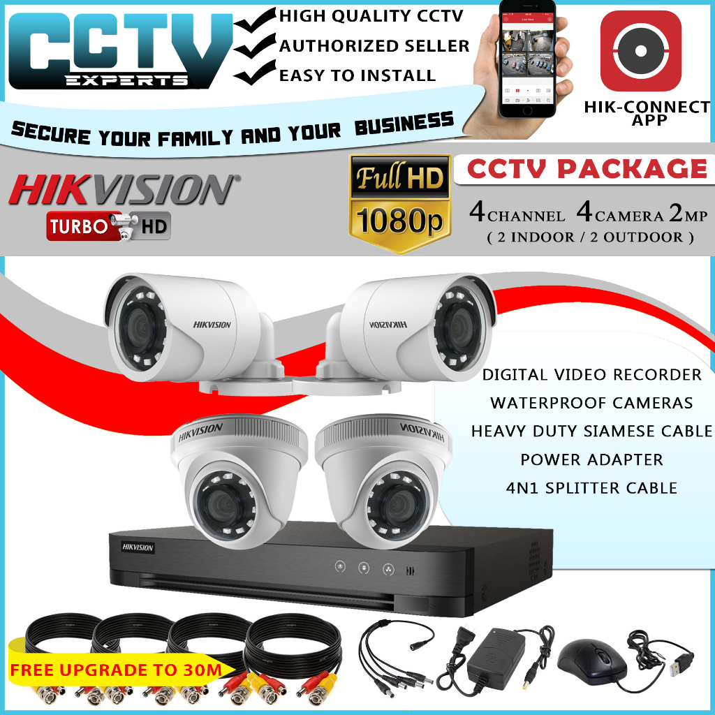 Hikvision CCTV Package 4 Channel DVR 1mp / 2mp Camera No HDD Included