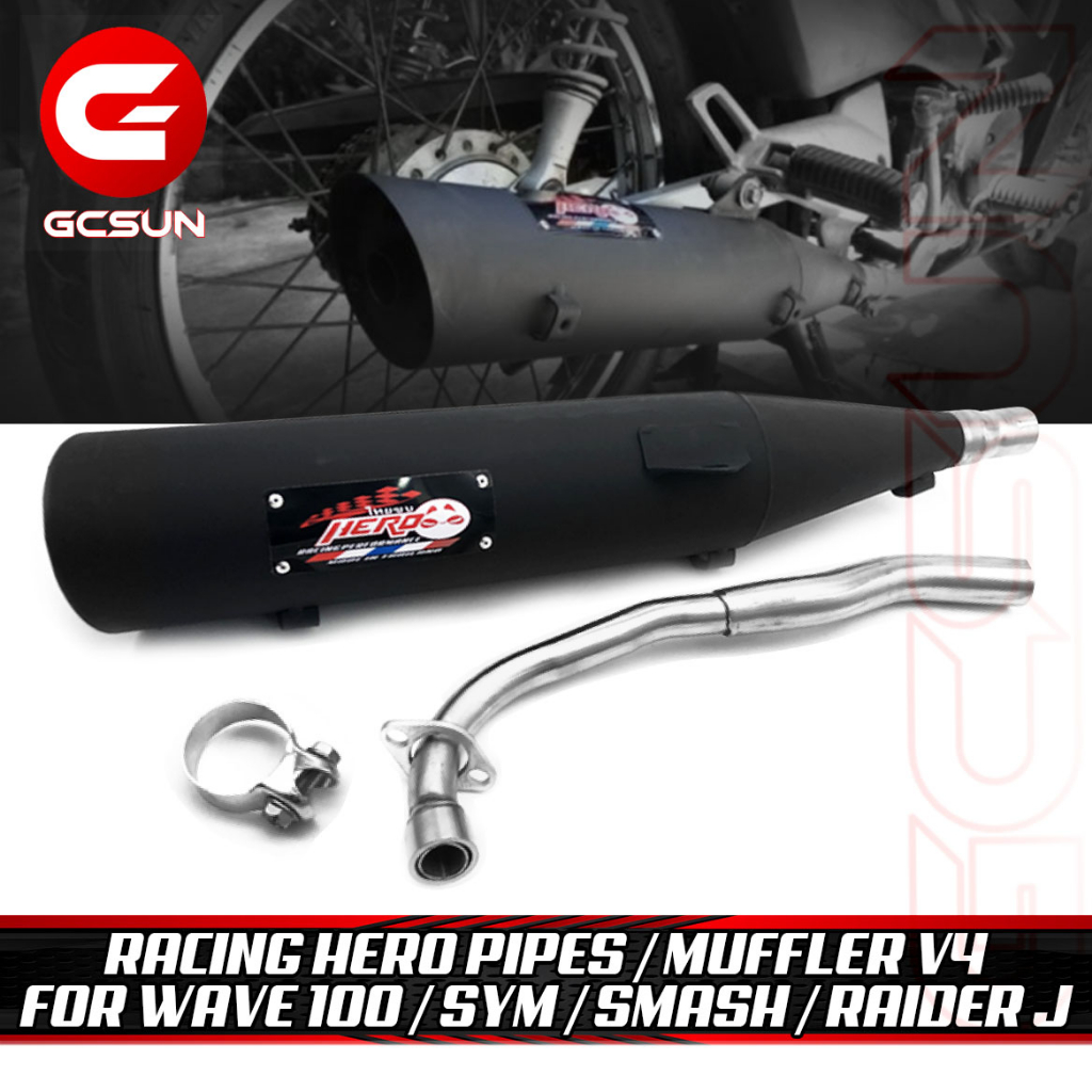 RACING HERO PIPES / MUFFLER V4 FOR WAVE 100/SYM/SMASH/ RAIDER J GCSUN