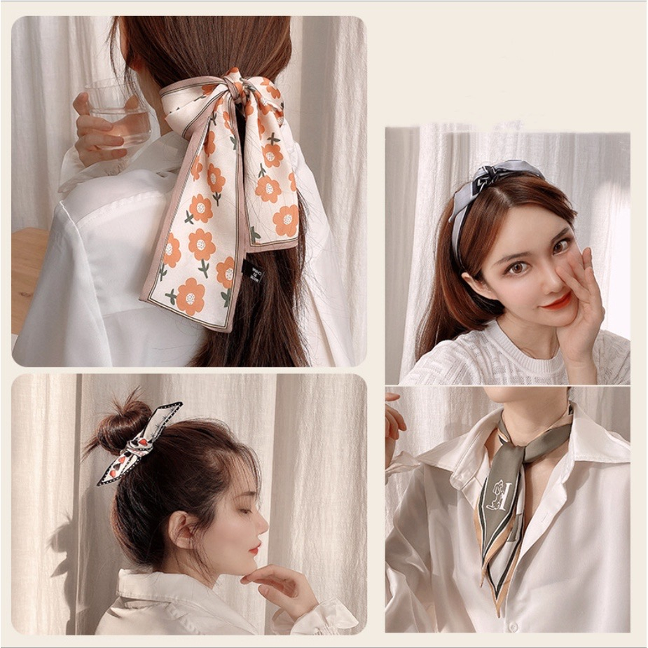Women's Hair Ribbons Silk Scarves Hair Tie ponytails Fashion Silk