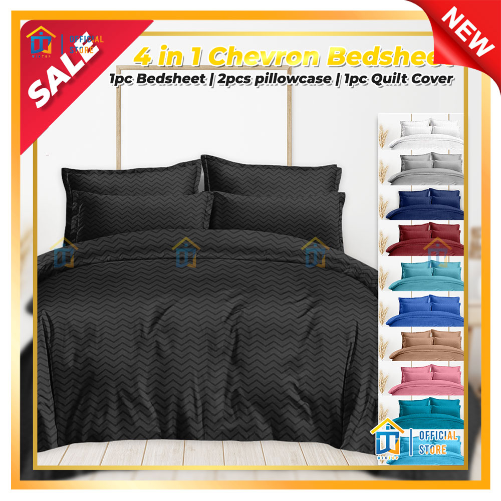 𝐖𝐢𝐧𝐭𝐨𝐩 4 in1 Chevron Elegant Hotel Quality Bedding Set 1 Fitted Bed