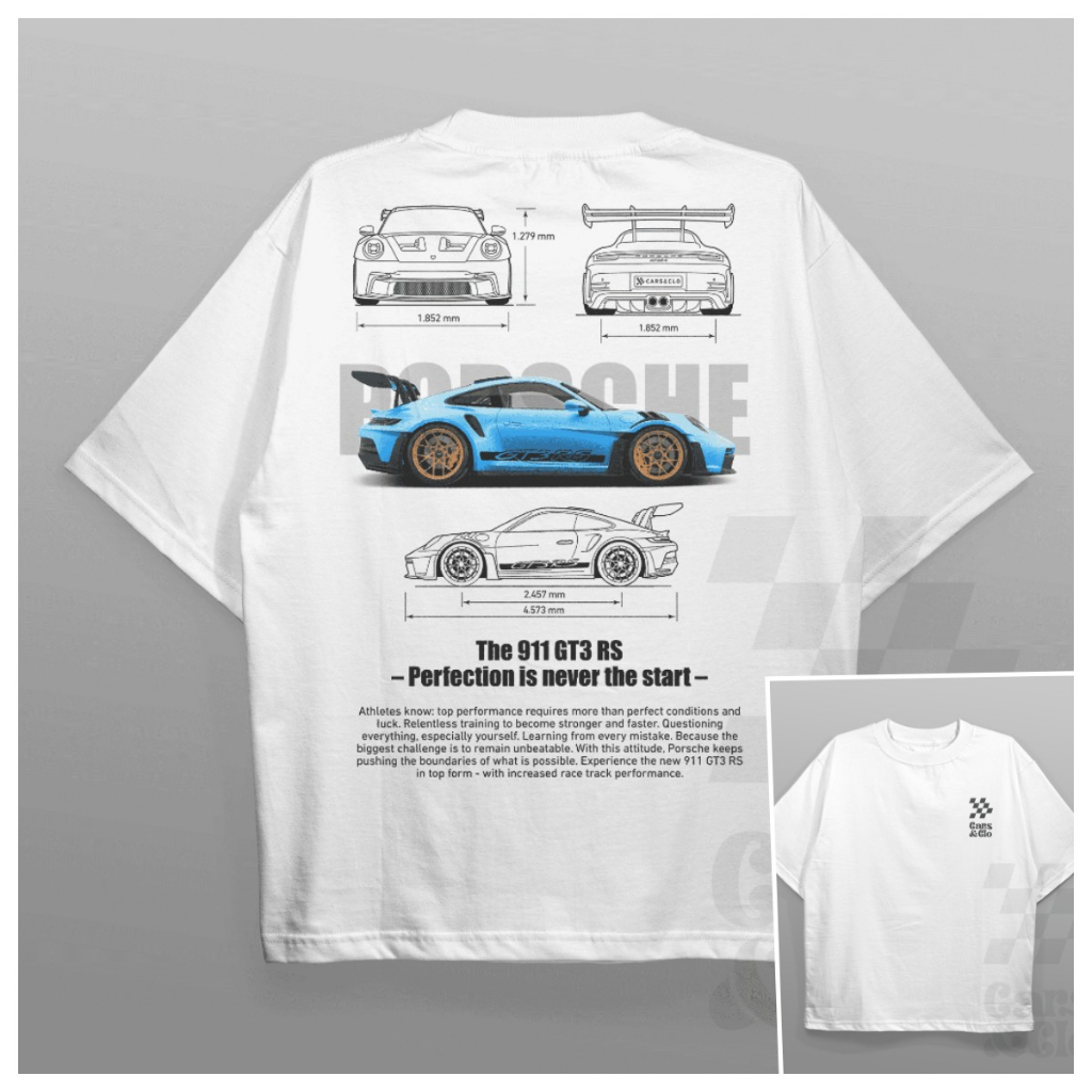 Porsche 911 GT3 RS Gray Blueprint TShirt White Cars and Clo Regular Fit JDM Shopee