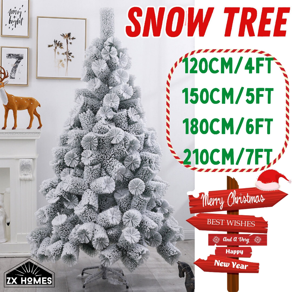 FJQL.PH Snow Effect Green Christmas Tree 4ft/5ft/6ft/7ft Metal Stand