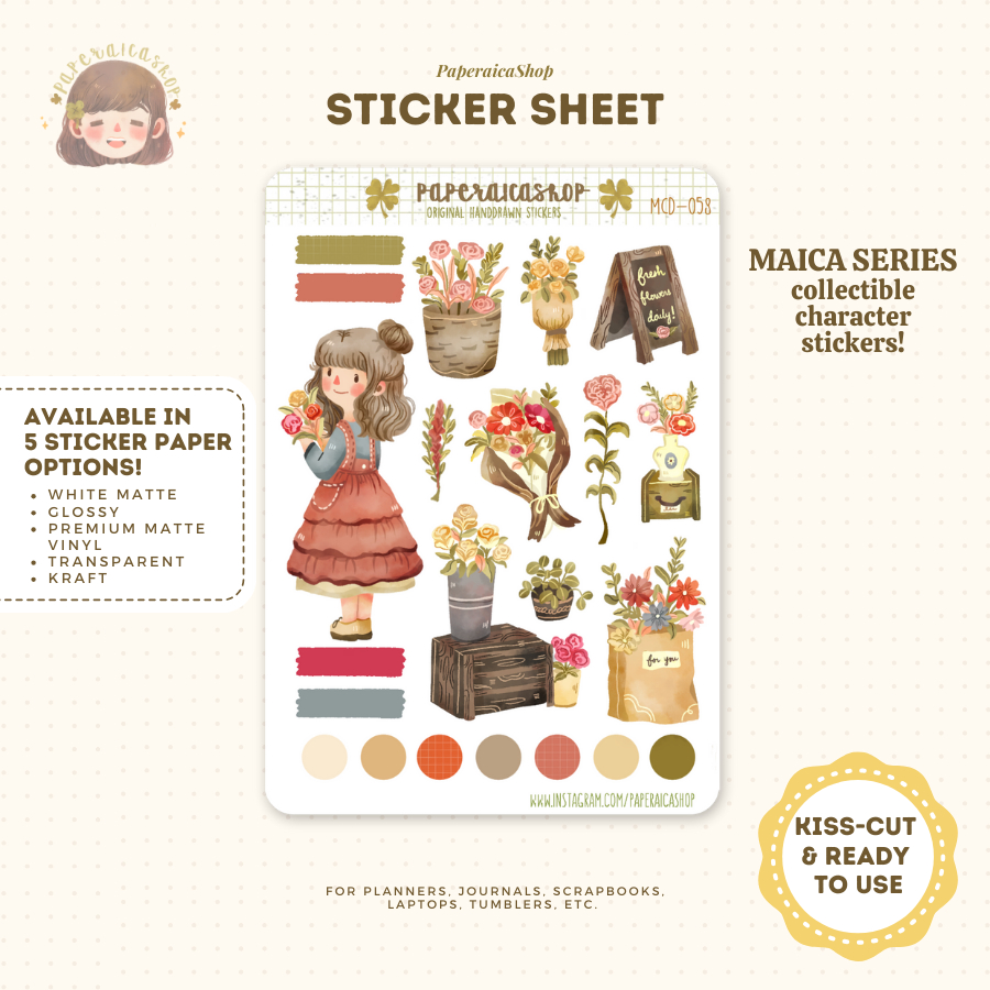 Flower Shop Maica Stickers, Flowers Sticker Sheet, Planner Stickers ...