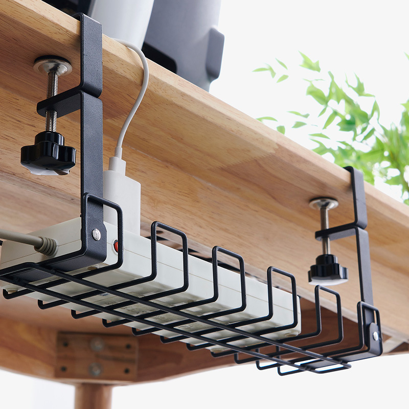 (BLACK) Punch-Free Under Table Storage Rack Cable Management Tray Desk ...