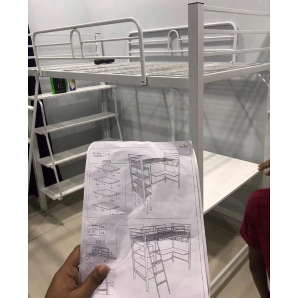 LOFT BED FRAME STUDY TABLE AND BOOK SHELVES KATIL BESI LOFT