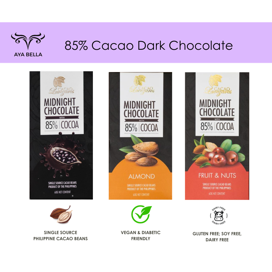 Dark Chocolate 70% Cocoa 85% Cocoa Organic Vegan Cacao Lavezares Guilt ...