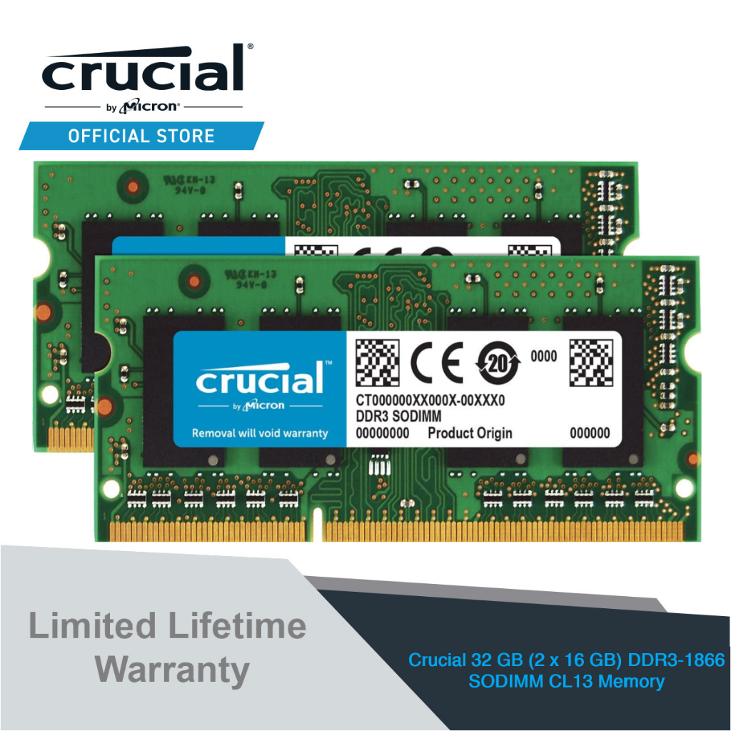 Crucial 32 GB (2 x 16 GB) DDR3-1866 SODIMM CL13 Memory (CT2K16G3S186DM ...