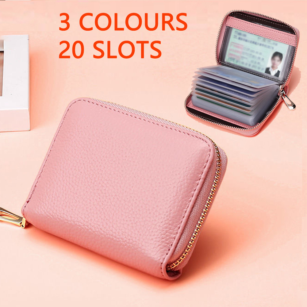 20 Slots PU Leather AntiTheft Swiping Zipper Card Holder Women's Large