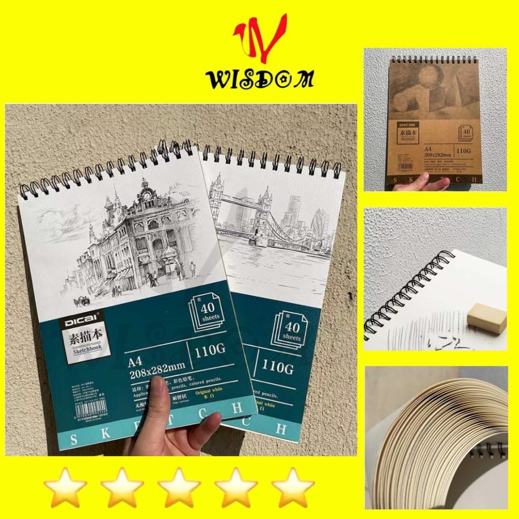 WISDOM A4-40 SKETCH BOOK (208X282MM) SCHOOL SUPPLIES/Giveaways | Shopee ...