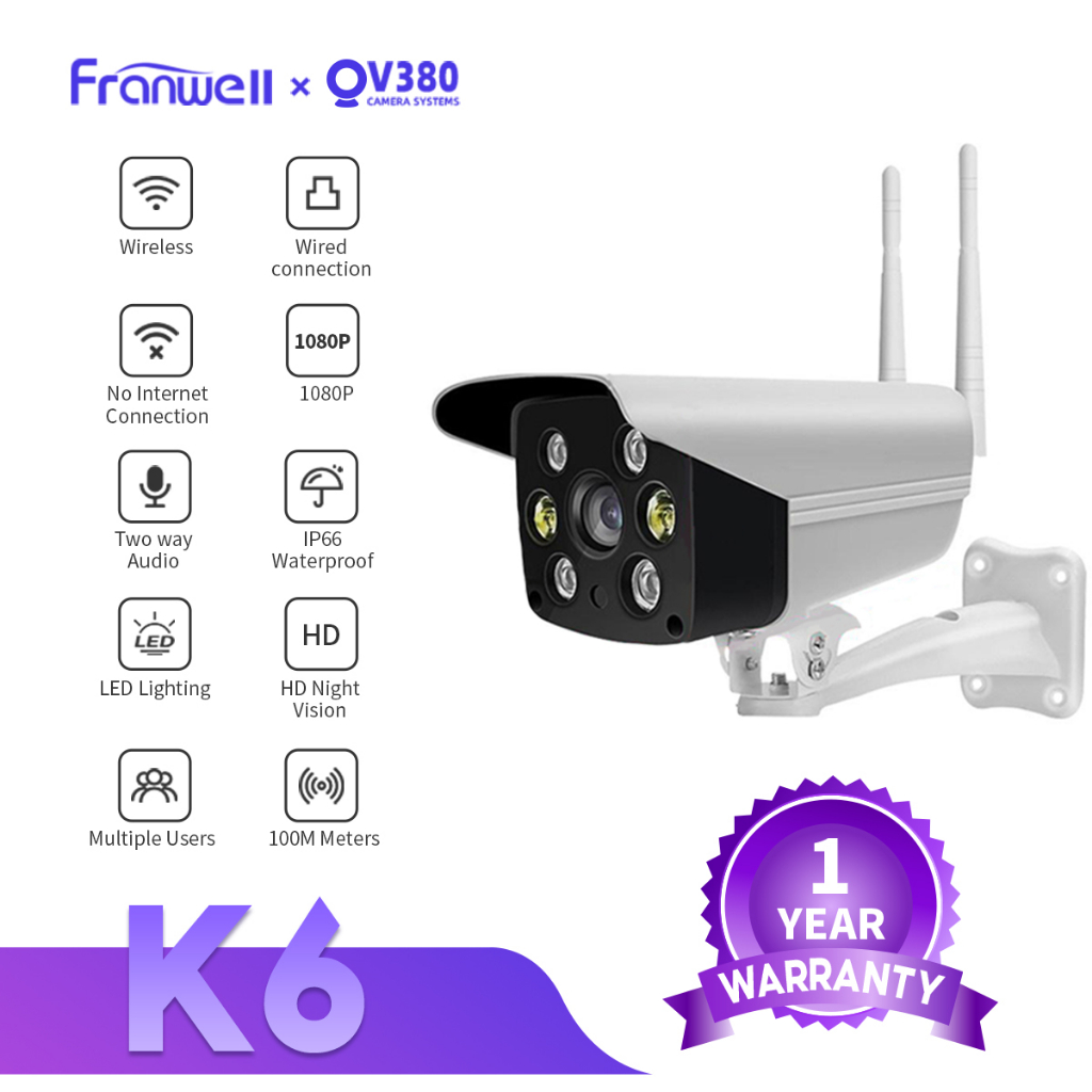 V380 K6 HD 1080P IP CCTV Camera Wifi Wireless / Wired Connected Outdoor