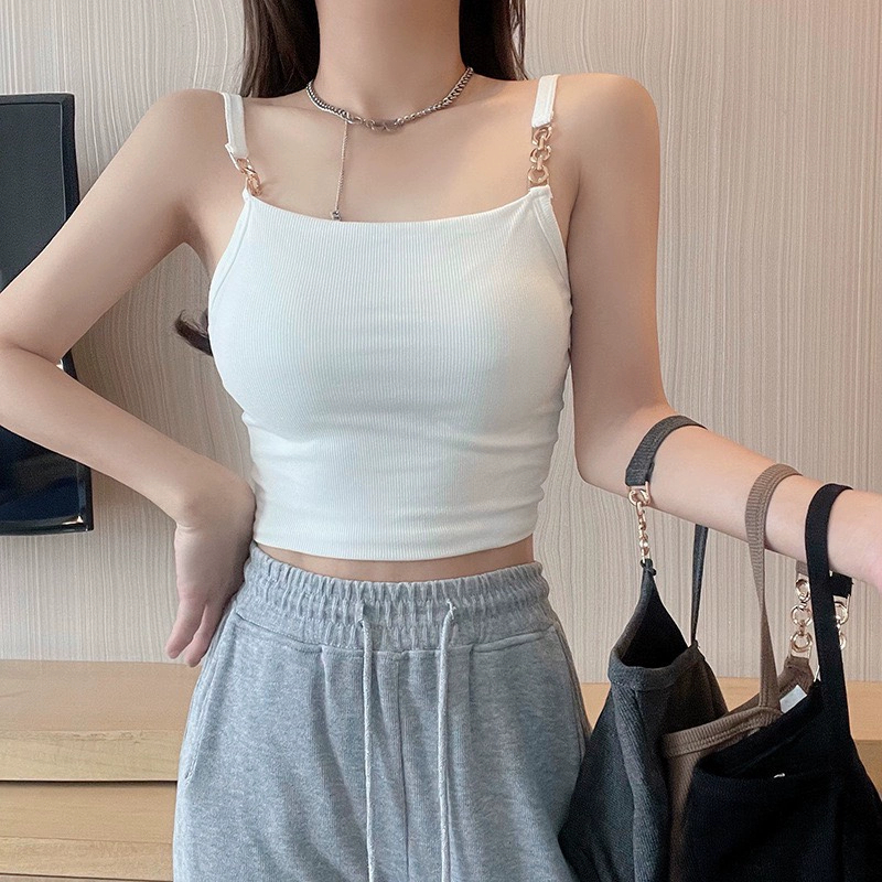 Kinwoo Metal Chain Strap Padded Crop Top | Shopee Philippines