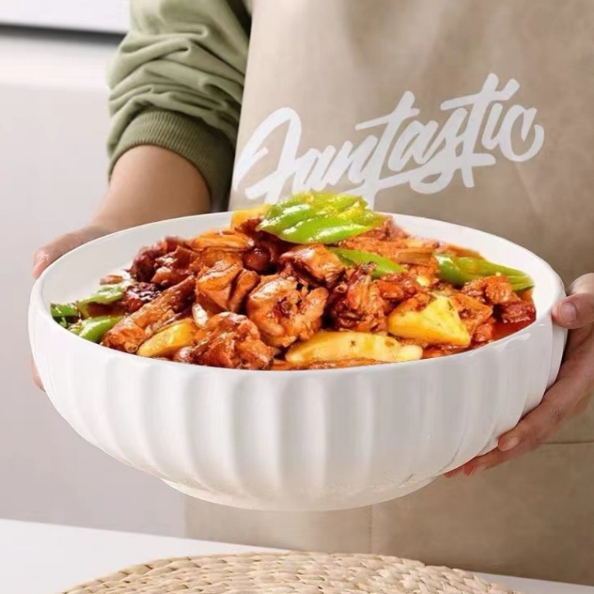 7D Pure White Ceramic Big Soup Bowl Household Japanese Soup Bowl Extra