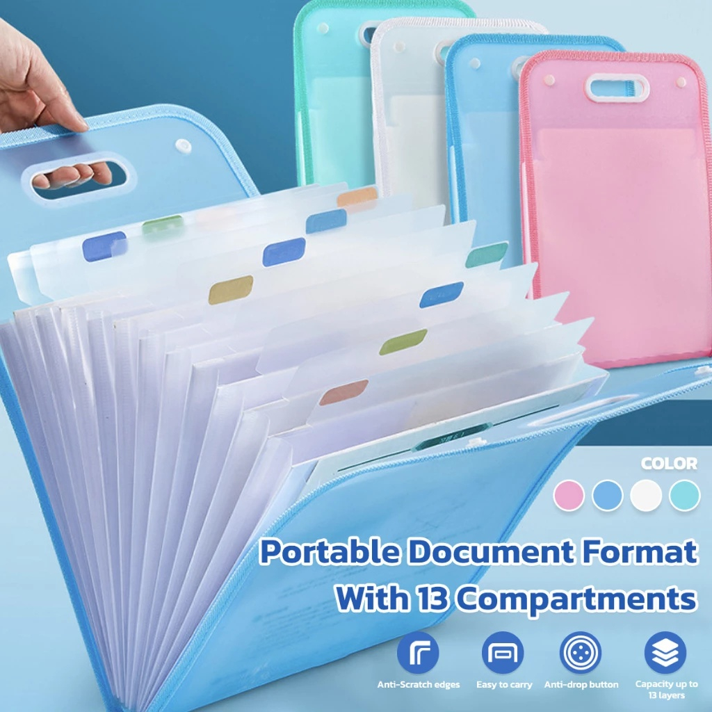 Portable Clear File Organizer 13 layer paper Folder Paper Storage