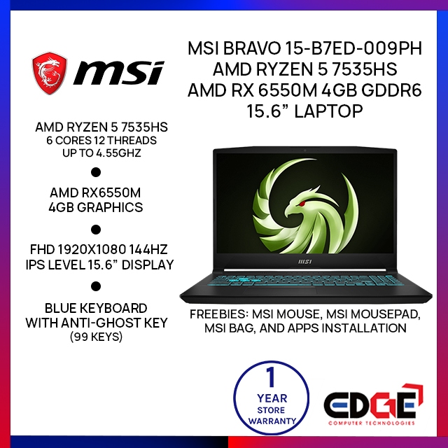 Edge Msi Bravo B Ed Ph Amd Ryzen Hs Amd Rx M Gb