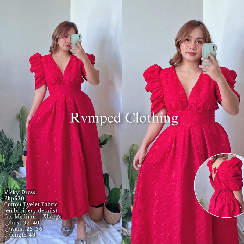 RVMPED Vicky Maxi Dress Eyelet fabric Puff Dress Shopee Philippines