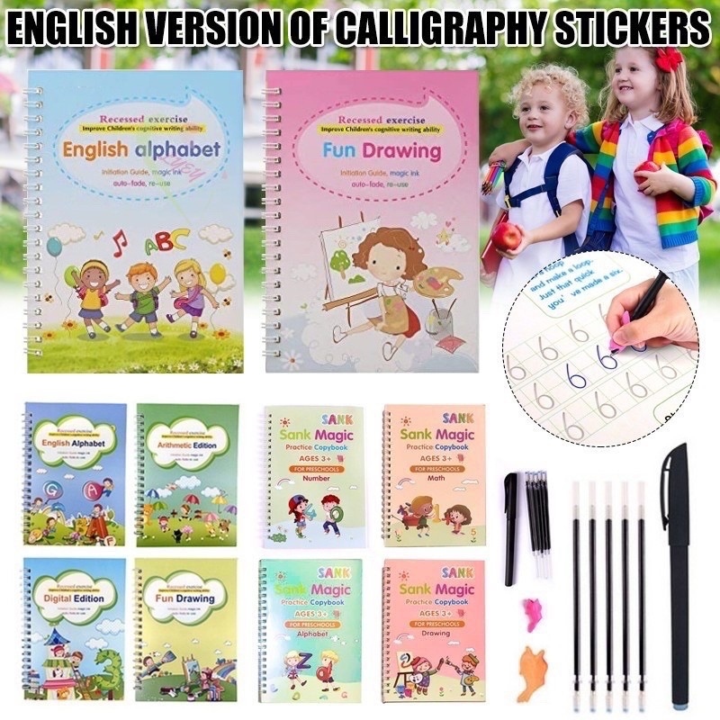 4in1 Magic Practice Writing Book Reusable Learning Copybook Kids ...