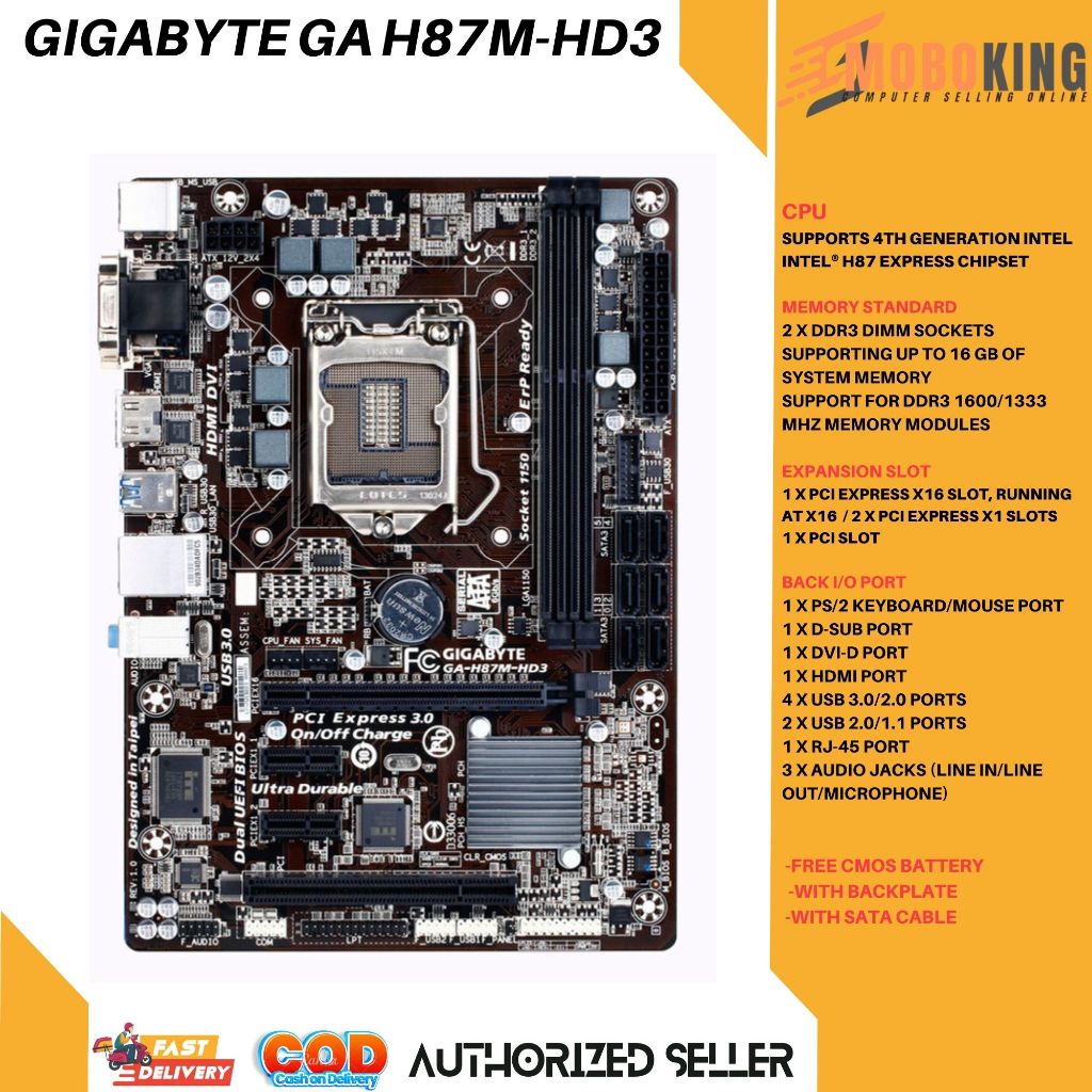 GIGABYTE GA H87MHD3 INTEL 4TH 5TH GEN Motherboard Socket H97 LGA 1150