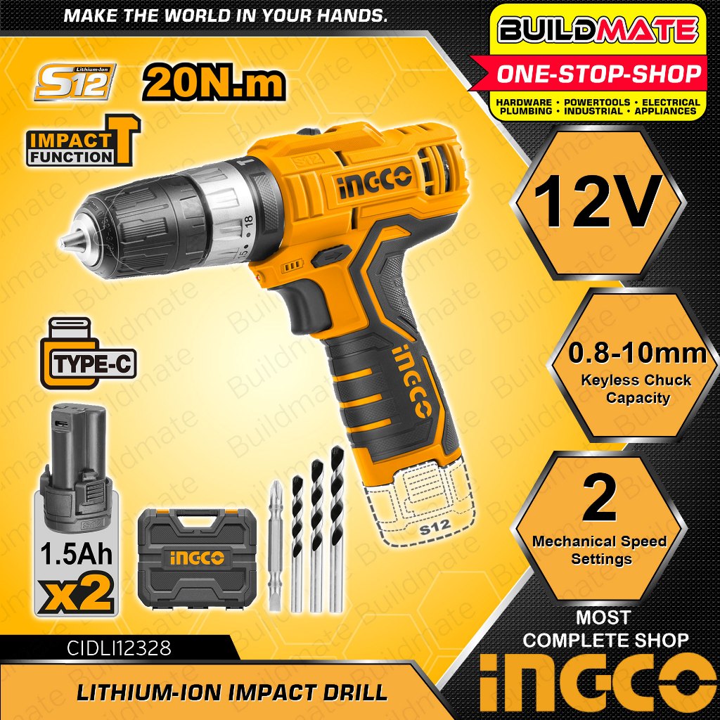 BUILDMATE Ingco 12V 20NM LiIon Cordless Impact Drill Driver Drilling