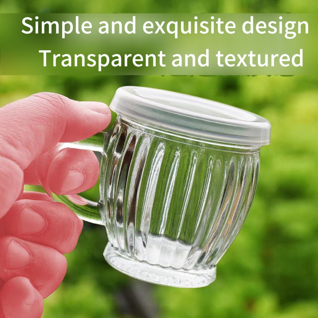 New style glass water cup with handle 100ml vertical pattern flower tea