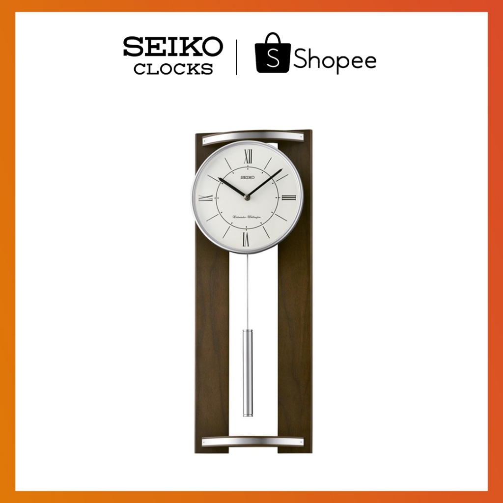 Seiko QXH078Z Pendulum Table Clock Brown Case Silver Dial 24cm Shopee