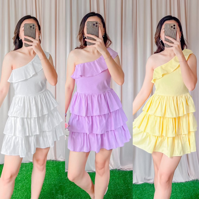 Tulip Ruffle Layered One Shoulder Mini Dress | Shopee Philippines