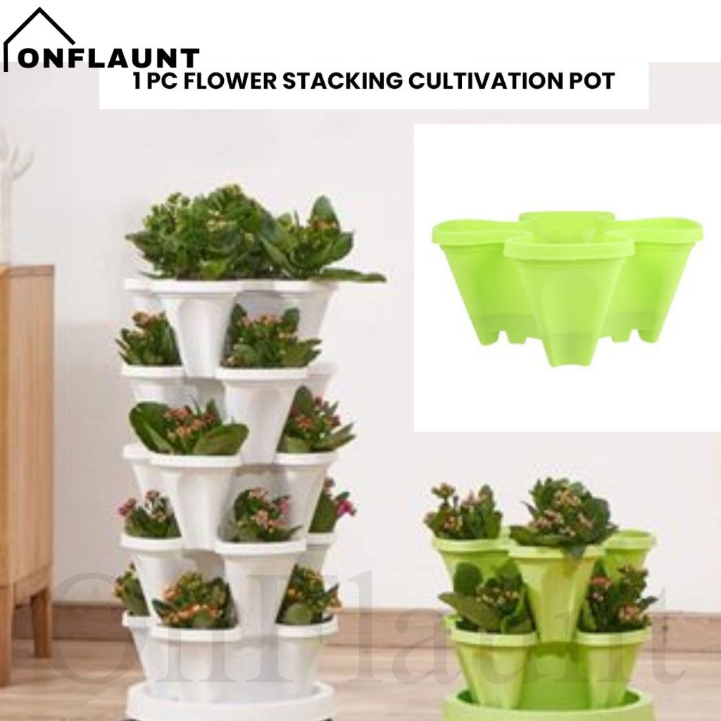 OnFlaunt 1 Piece Flowerpot Stacking Tower Plant Container Garden Decor ...