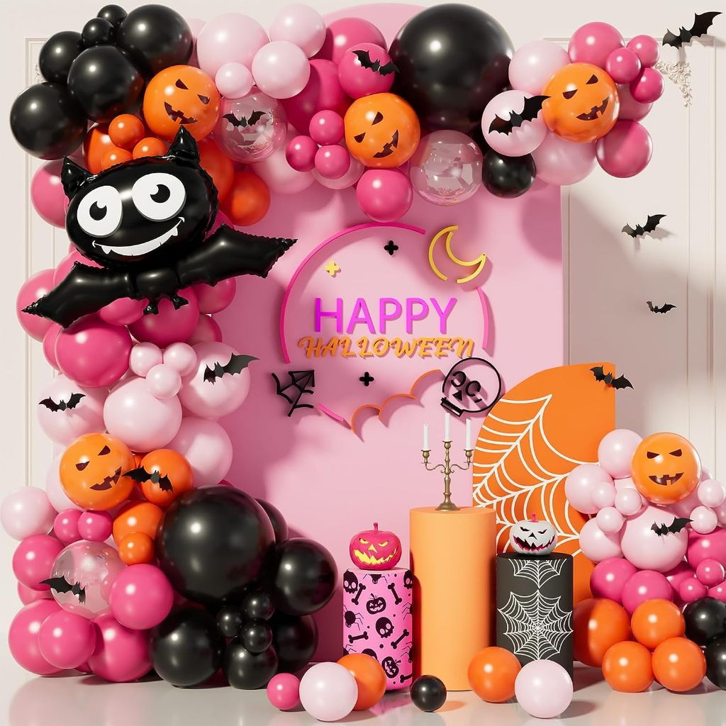 Halloween Balloon Garland Arch Kit with Black Orange Latex Balloons for