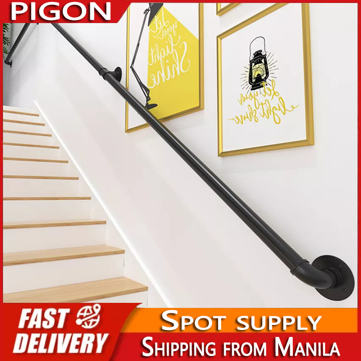 Handrail for Indoor Stair Black Metal Railing Non-Slip Grab Bar ...