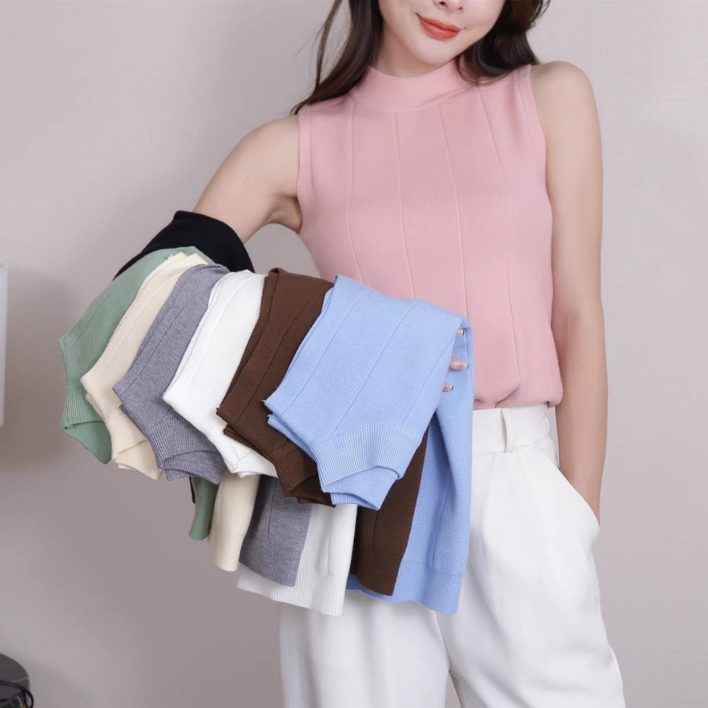 Miss M Turtle Neck Solid Sleeveless Knitted Top M1156 | Shopee Philippines