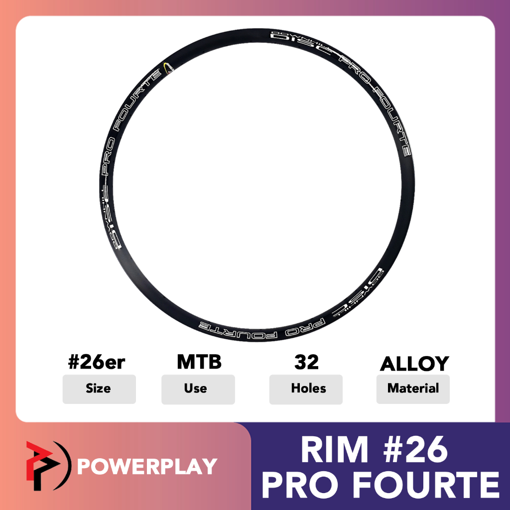 Powerplay Bicycle Wheel Rim #26 Pro Fourte Alloy 32 Holes Wide Rim ...