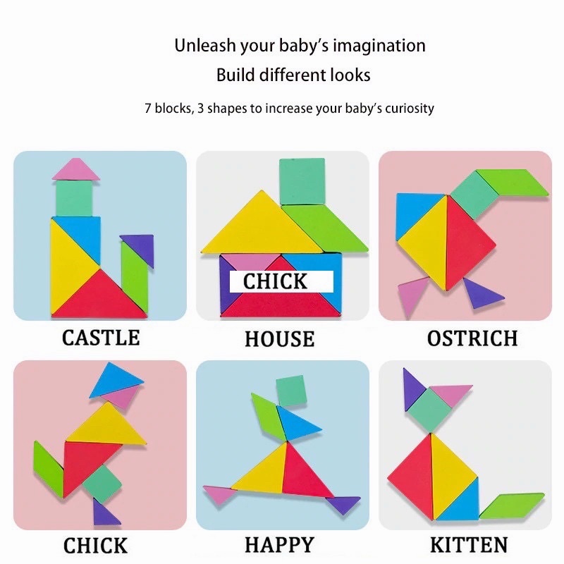Travel Magnetic Jigsaw Puzzle Tangram Montessori IQ Teaser Wooden ...