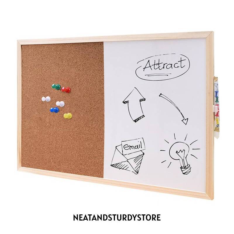 Cork Board and Whiteboard with Free Hanger, Pen, and Hanging Material