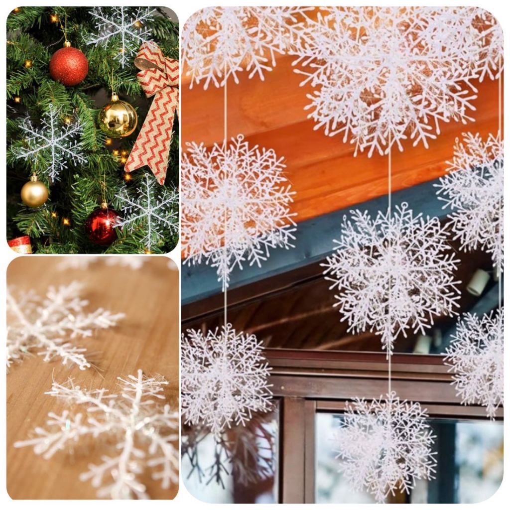 Set snow flakes,white christmas decor/glitter snowflake,christmas tree ...