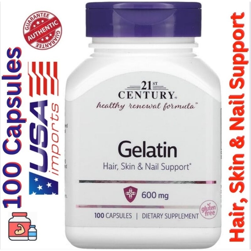 21st Century Gelatin, 600 mg, Hair, Skin & Nail Support, 100 Capsules
