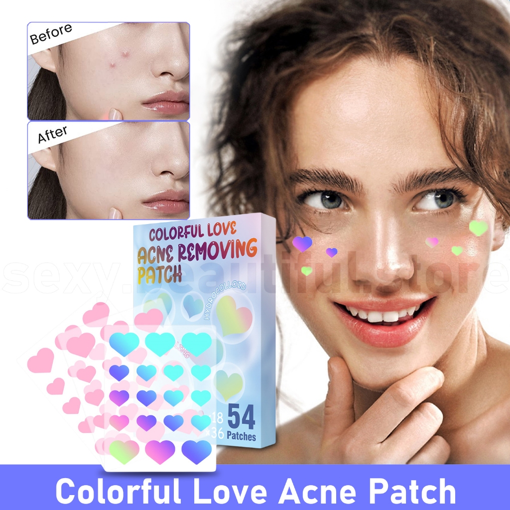 54 Pcs Hydrocolloid Acne Patch Waterproof Colorful Cute Fashion Heart Pimple Removing Patches 2711