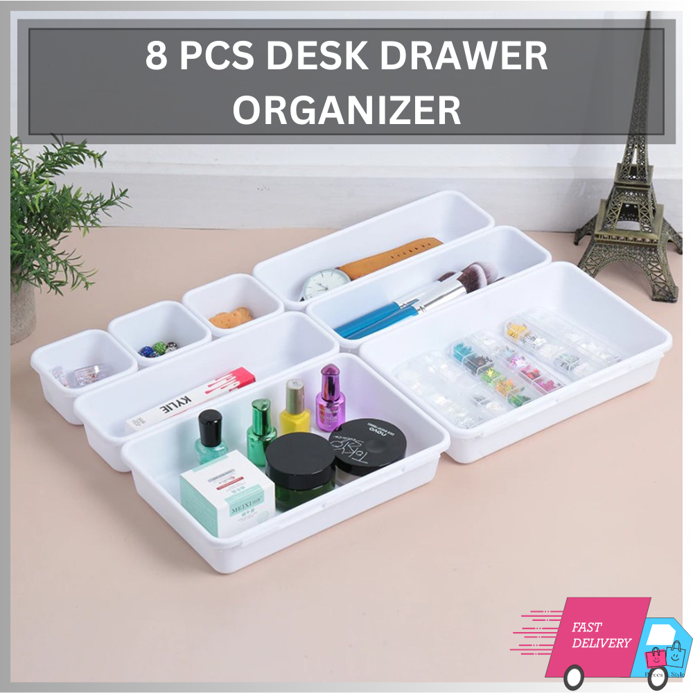 8Pcs Interlocking Desk Drawer Organizer Tray Dividers Shallow Narrow