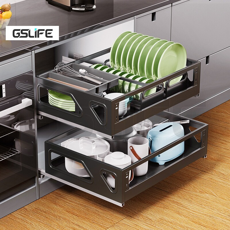 GSlife Pull Out Dish Rack Kitchen Pullout Basket Tray Organizer