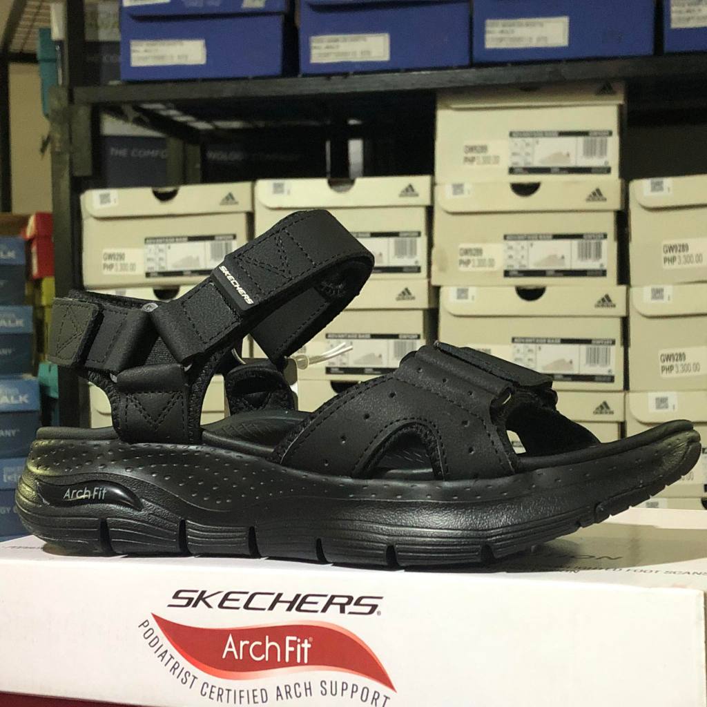 ORIGINAL SKECHERS ARCH FIT HOOK AND LOOP MEN SANDALS BLACK 237372