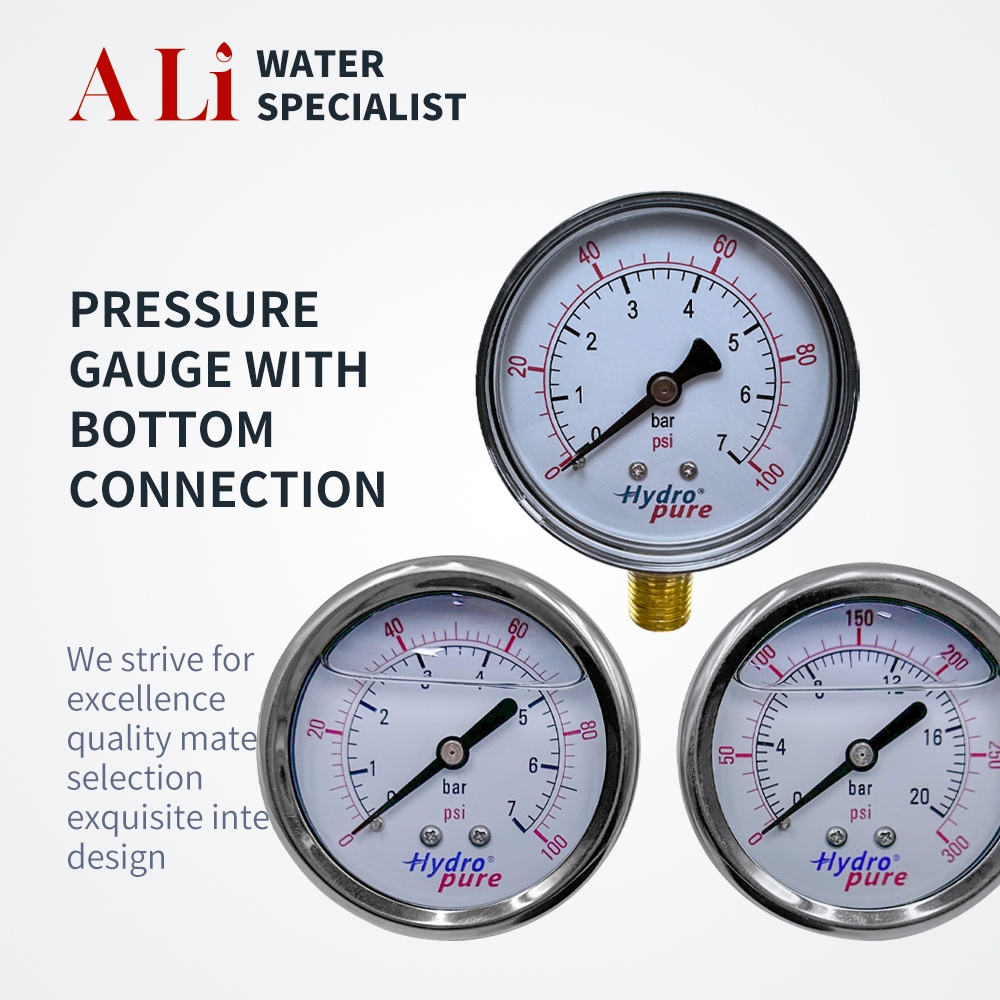 HydropureAir and Oil Pressure Gauge 0100psi Water Pressure Gauge/Oil Filled Pressure Gauge