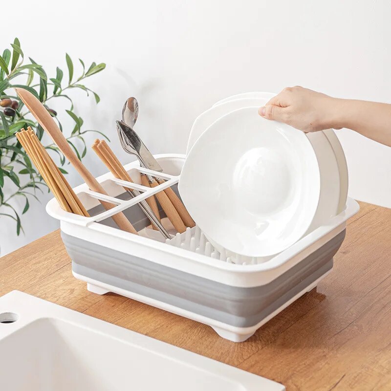 M&A Portable Folding Kitchen Dish Drying Rack/Self Drain DIsh Rack ...