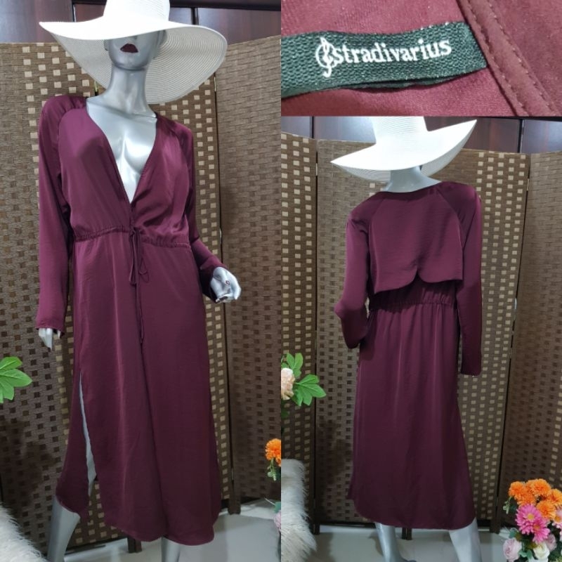 STRADIVARIUS plum split robe midi dress (new w/ tag) | Shopee Philippines