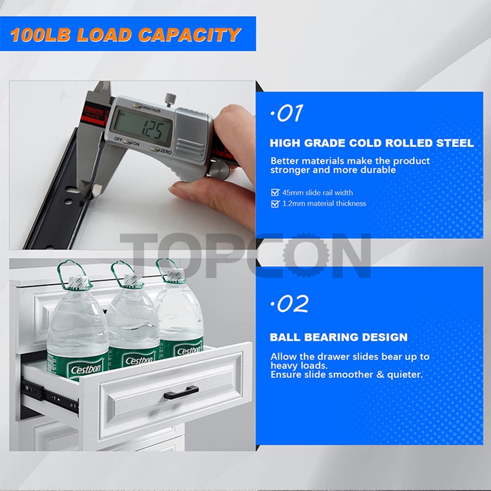 1 Pair (2pcs) Drawer Slider Guide Soft Close 10Inch 12Inch 14Inch ...