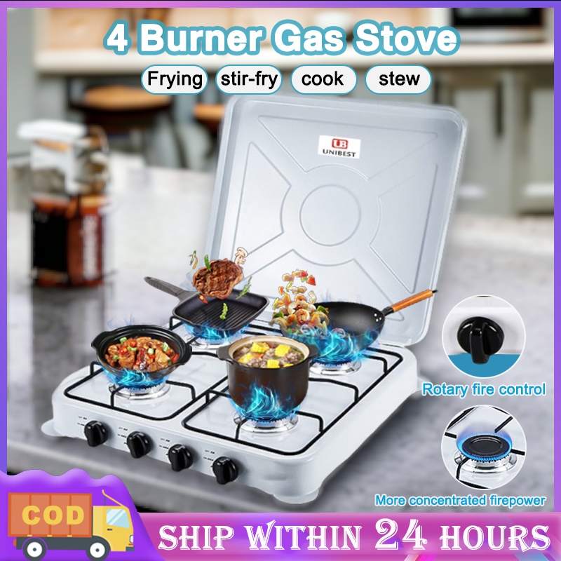 Unibest Portable 4burner gas stove with cover stainless stove 30 gas