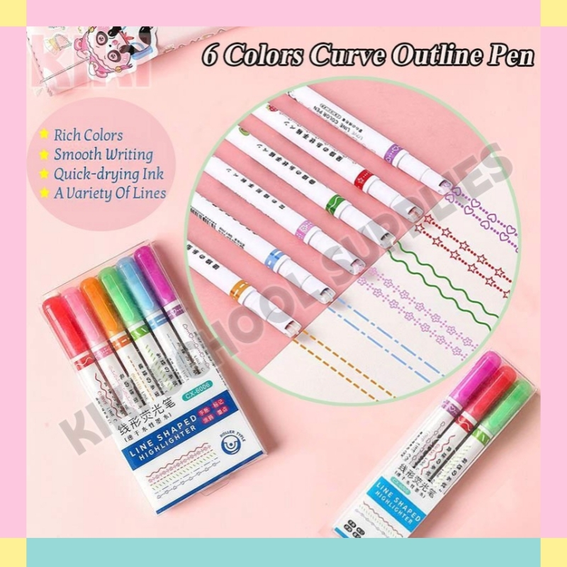 KK 6PCS Curve Pen Flower-shaped Outline Pen Quick-drying Highlighter Color  Pen Marker Drawing Pen