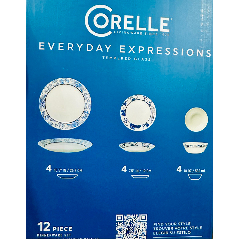Corelle Everyday Expressions, 12 Piece Dinnerware Set, Service for 4 ...