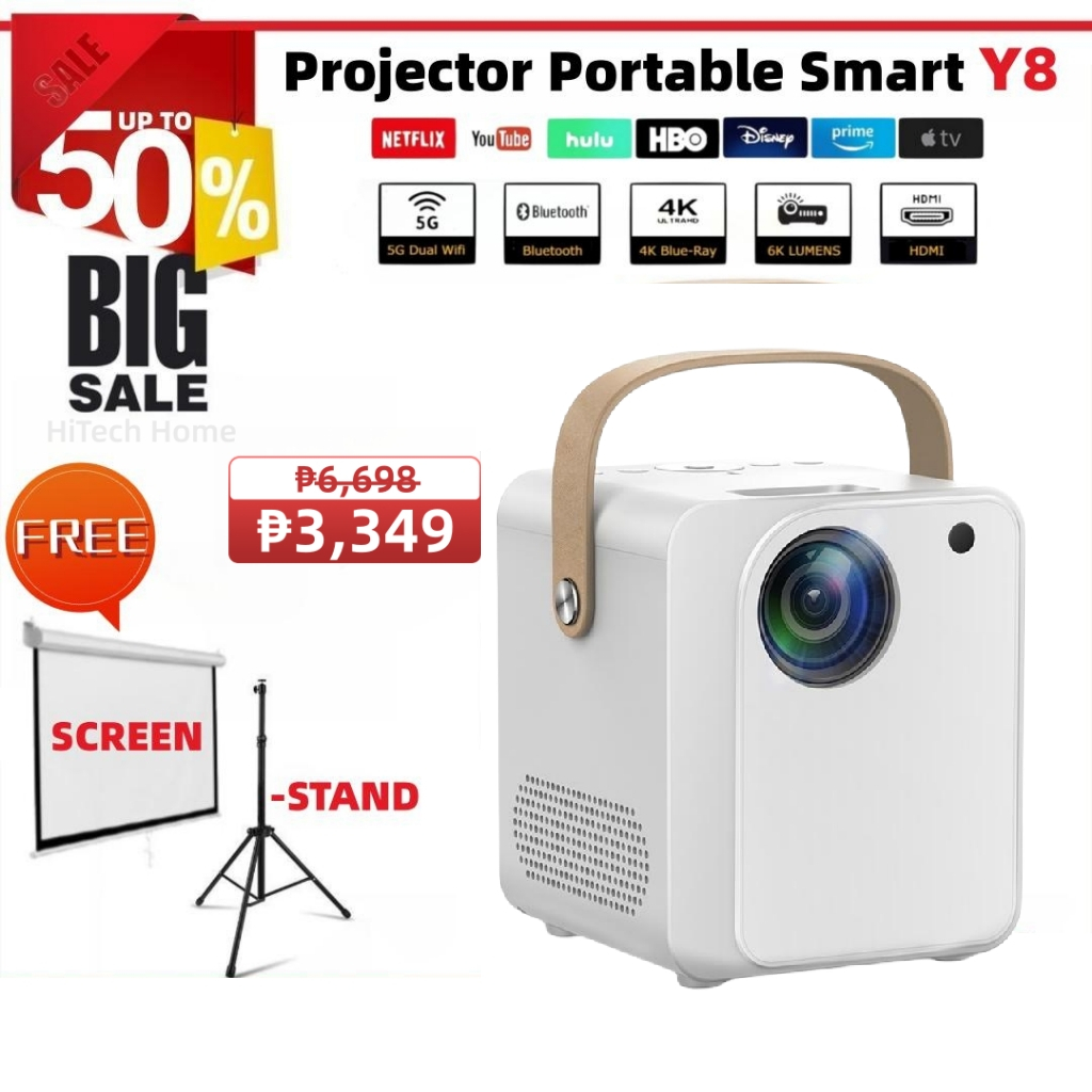 Projector Y8 Portable Smart Mini 4K UHD 6000 Lumens Projectors Android HDMI USB AUDIO Multi