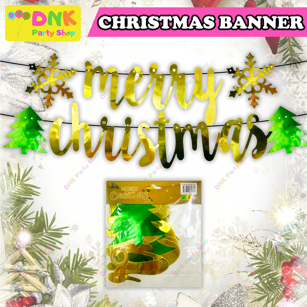 Merry Christmas Cutout Banner Banderitas Shiny Green Red Gold Hanging ...