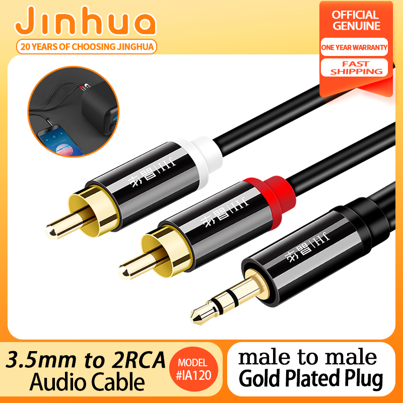 Jinhua 3.5mm to 2RCA red+white audio cable male to male for computer ...