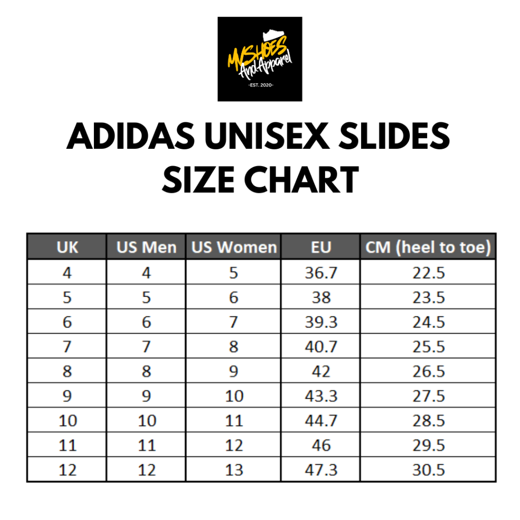 Adidas adilette size chart online